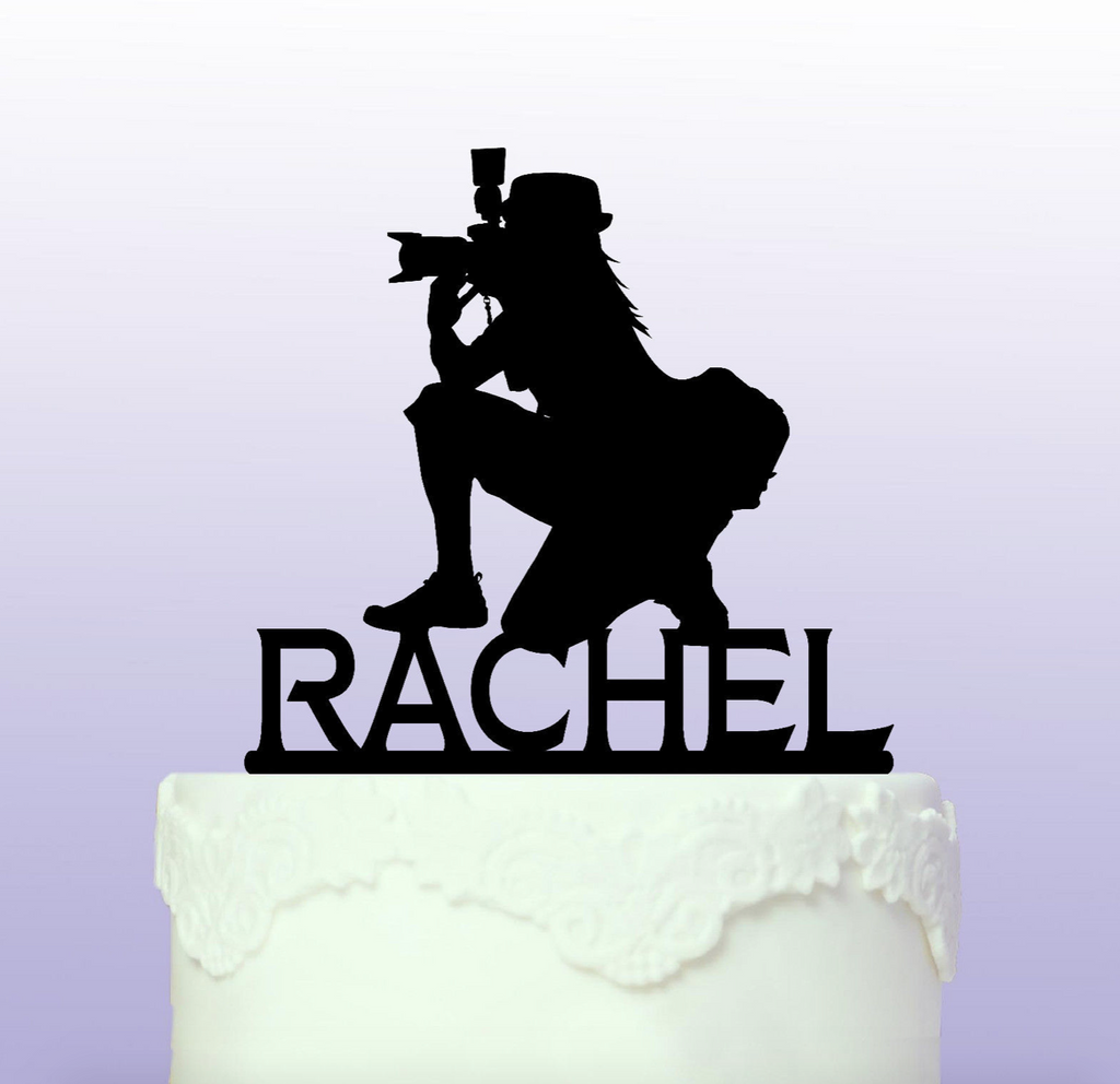 Personalised Female Photographer Cake Topper - Camera